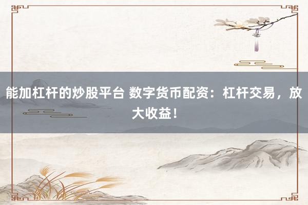 能加杠桿的炒股平臺(tái) 數(shù)字貨幣配資：杠桿交易，放大收益！