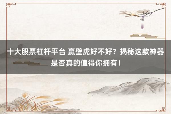 十大股票杠桿平臺 贏壁虎好不好？揭秘這款神器是否真的值得你擁有！